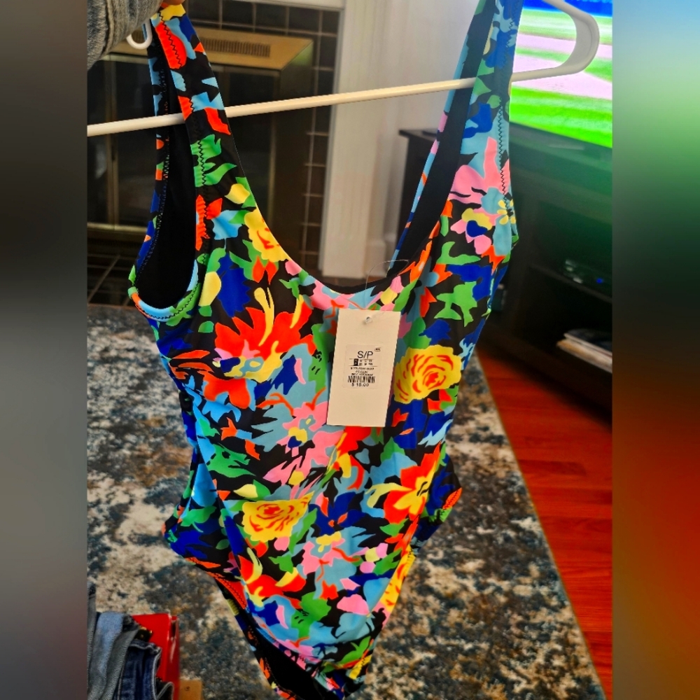 Colorful Floral One Piece Swimsuit. Size Small